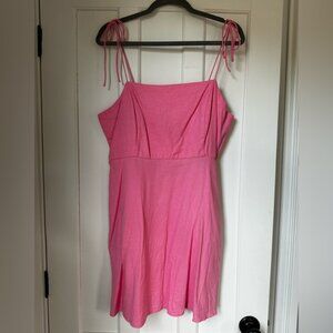 Old Navy Pink Linen Smocked Dress with Pockets